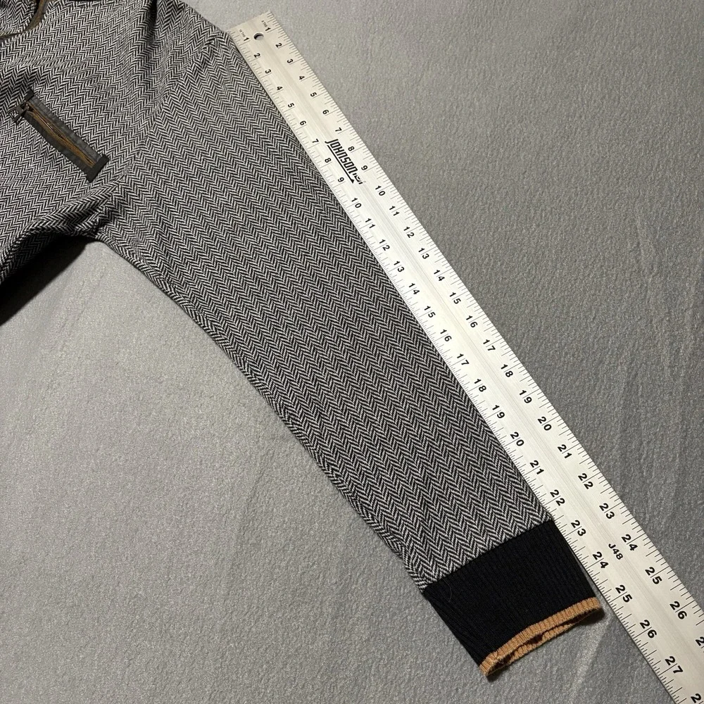 Dewberry Quarter Zip Sweater Mens XL Gray Herringbone Suede Mock‎ Neck Pullover
